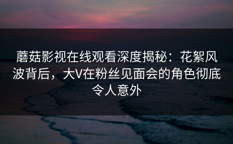 蘑菇影视在线观看深度揭秘：花絮风波背后，大V在粉丝见面会的角色彻底令人意外